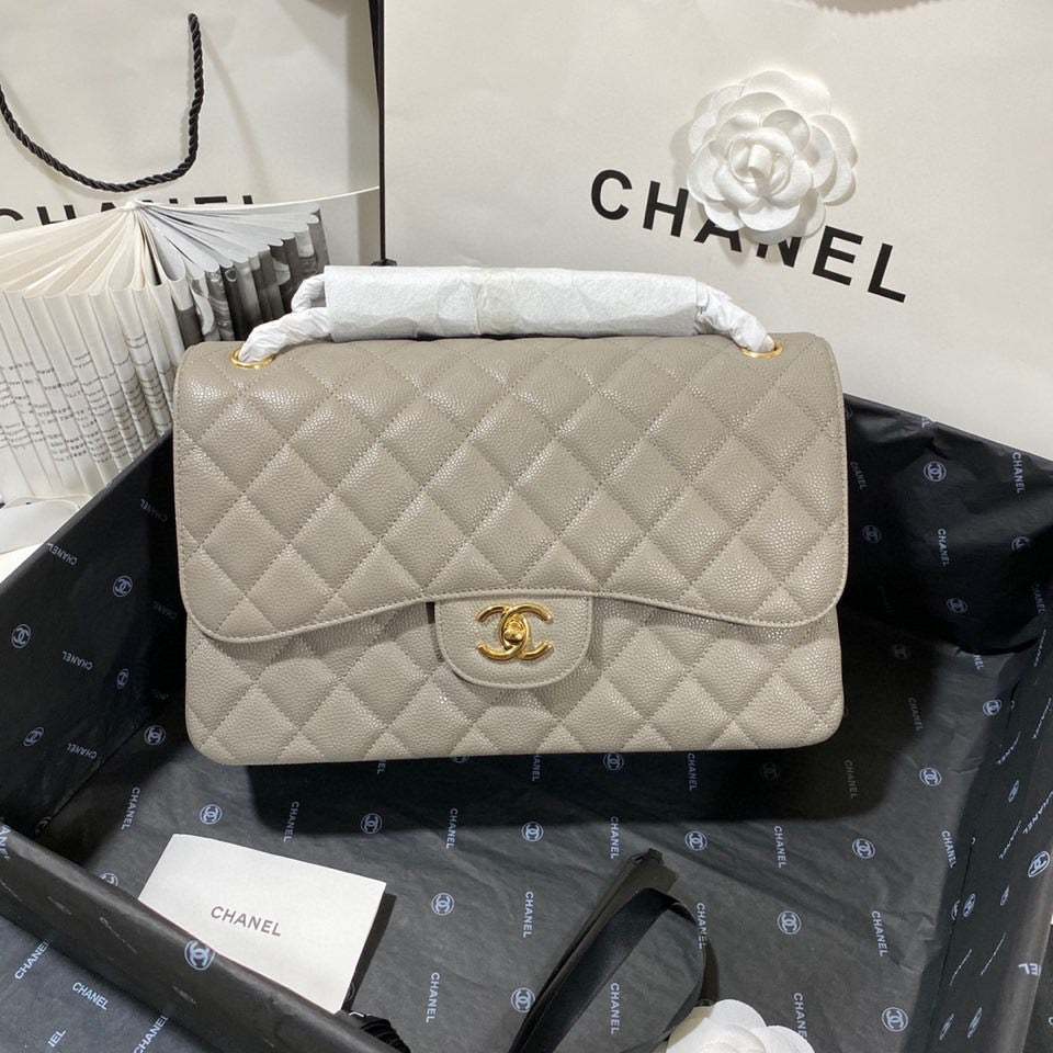 Chanel Classic Flap Jumbo In Gray Calfskin