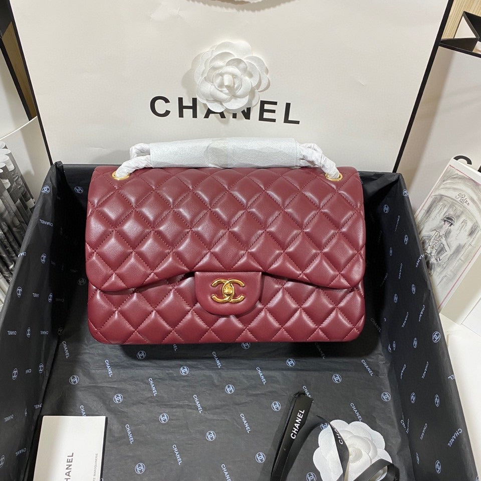 Chanel Classic Flap Jumbo In Burgundy Lambskin