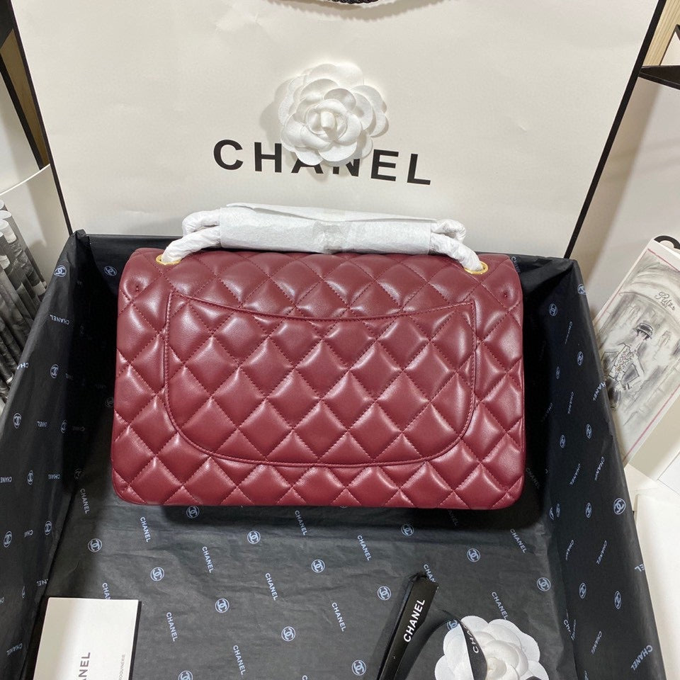 Chanel Classic Flap Jumbo In Burgundy Lambskin