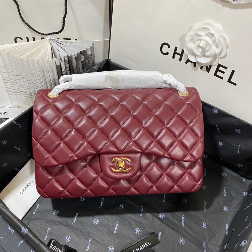 Chanel Classic Flap Jumbo In Burgundy Lambskin