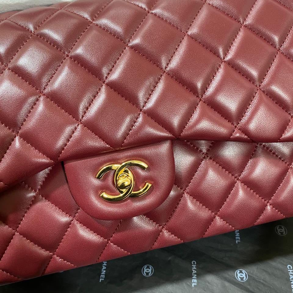 Chanel Classic Flap Jumbo In Burgundy Lambskin