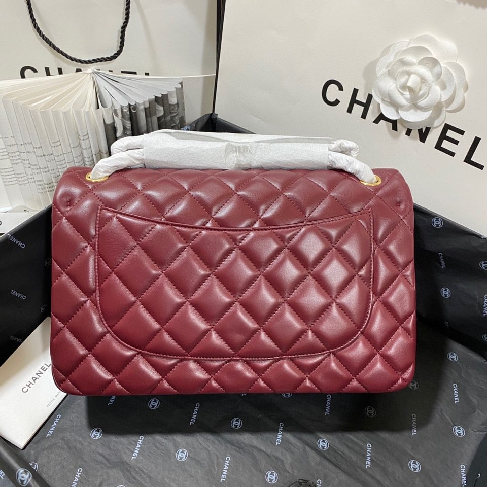 Chanel Classic Flap Jumbo In Burgundy Lambskin