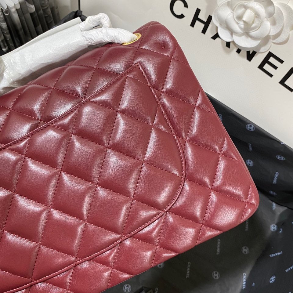 Chanel Classic Flap Jumbo In Burgundy Lambskin