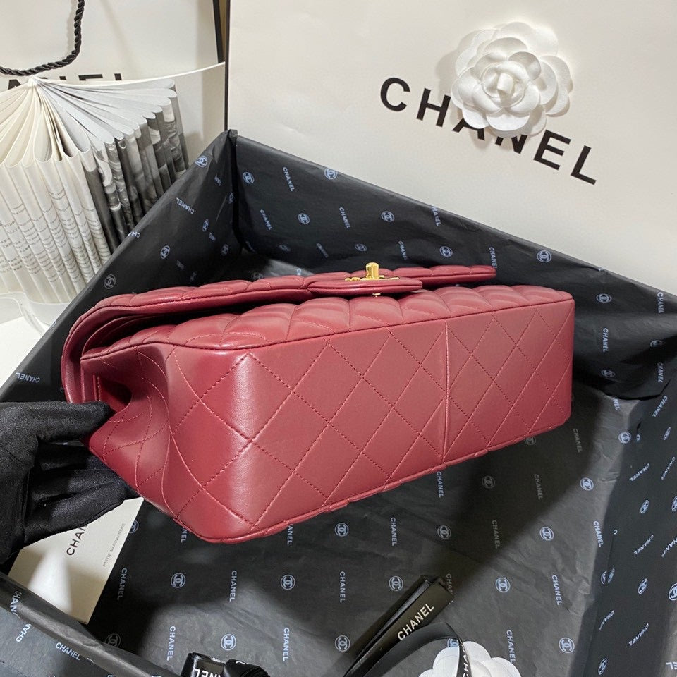 Chanel Classic Flap Jumbo In Burgundy Lambskin