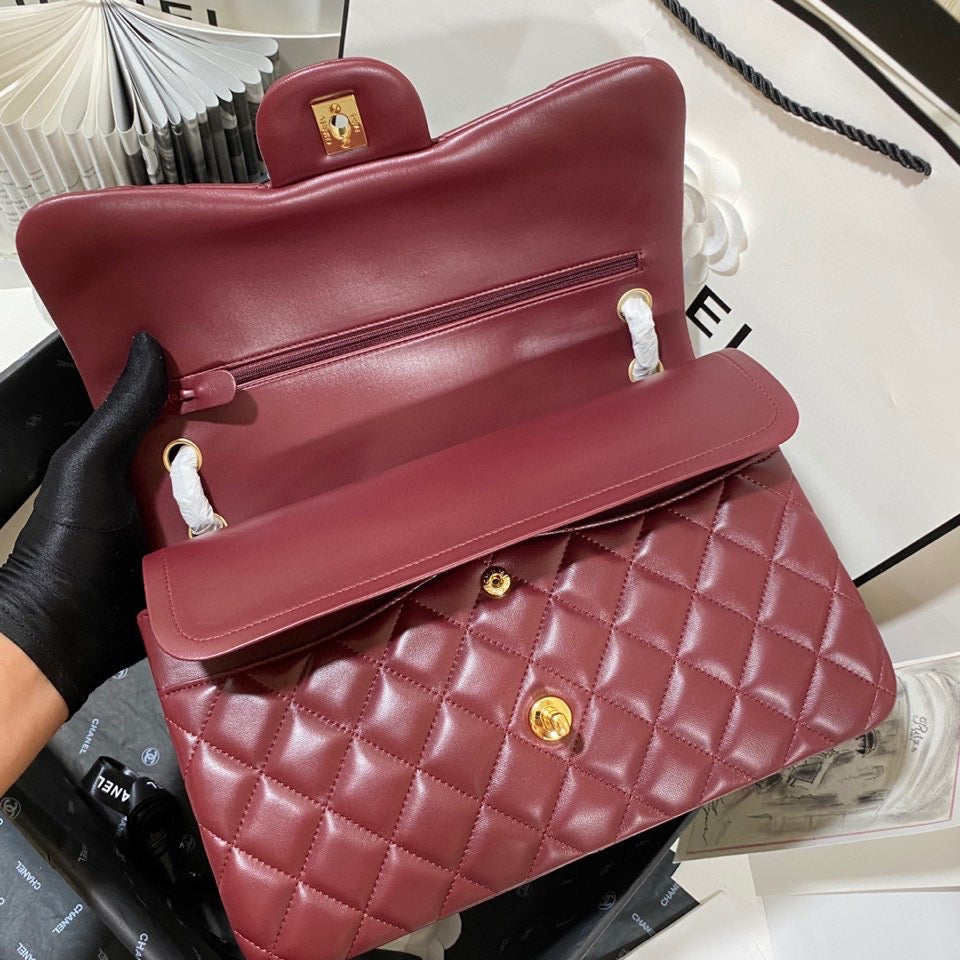 Chanel Classic Flap Jumbo In Burgundy Lambskin