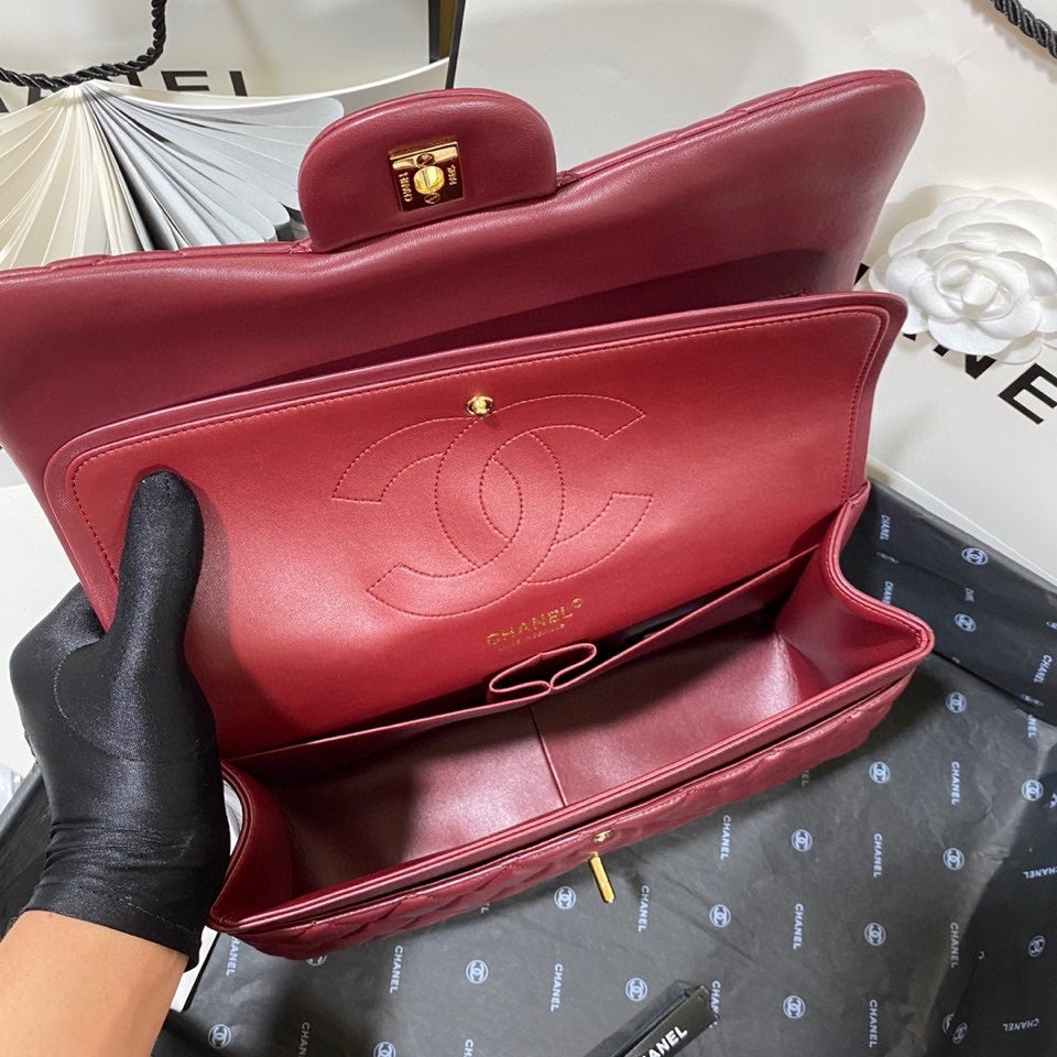 Chanel Classic Flap Jumbo In Burgundy Lambskin