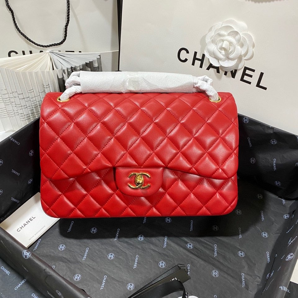 Chanel Classic Flap Jumbo In Red Lambskin