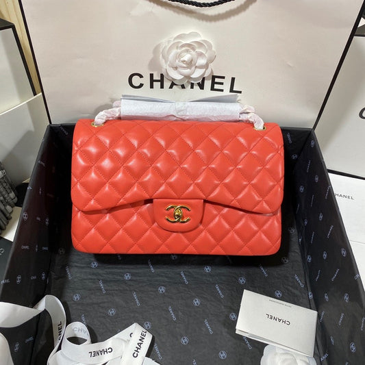 Chanel Classic Flap Jumbo In Orange Lambskin