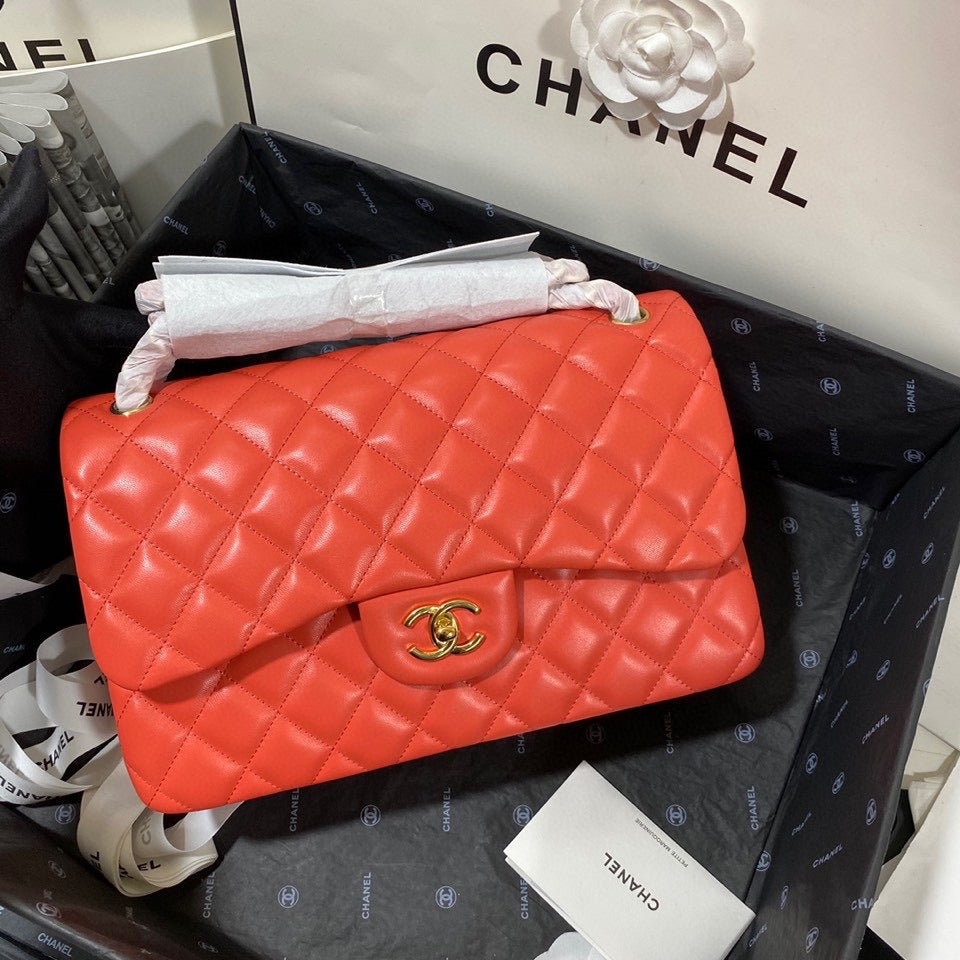 Chanel Classic Flap Jumbo In Orange Lambskin