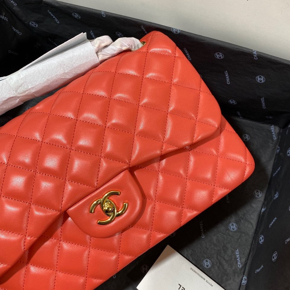 Chanel Classic Flap Jumbo In Orange Lambskin