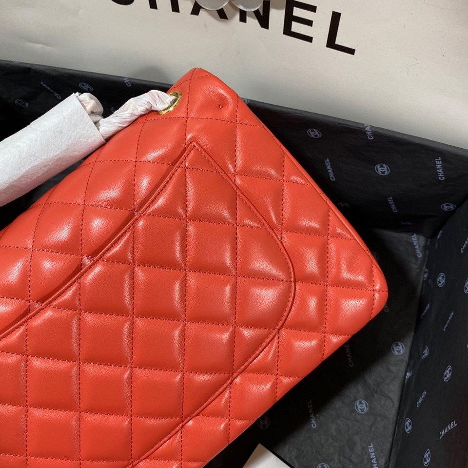 Chanel Classic Flap Jumbo In Orange Lambskin