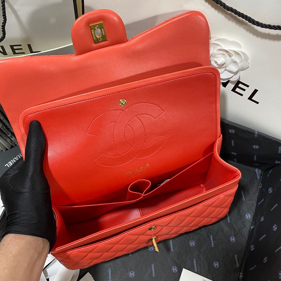 Chanel Classic Flap Jumbo In Orange Lambskin