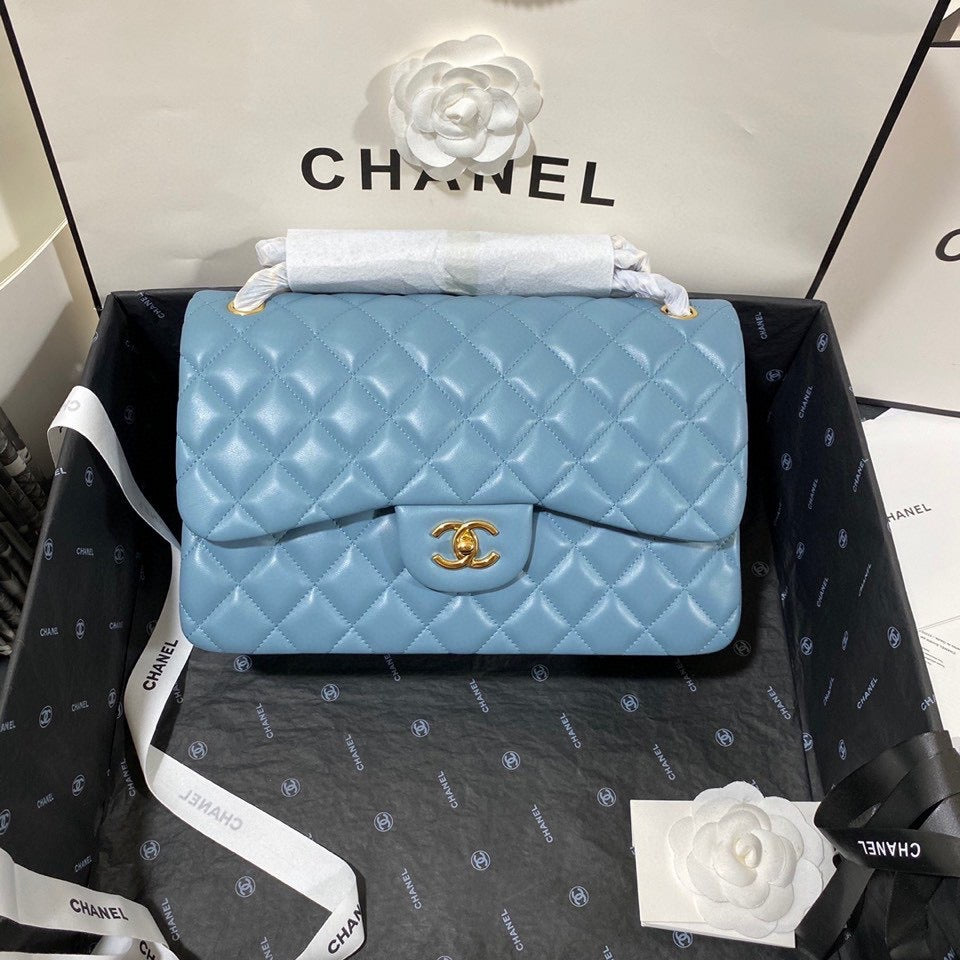 Chanel Classic Flap Jumbo In Blue Lambskin