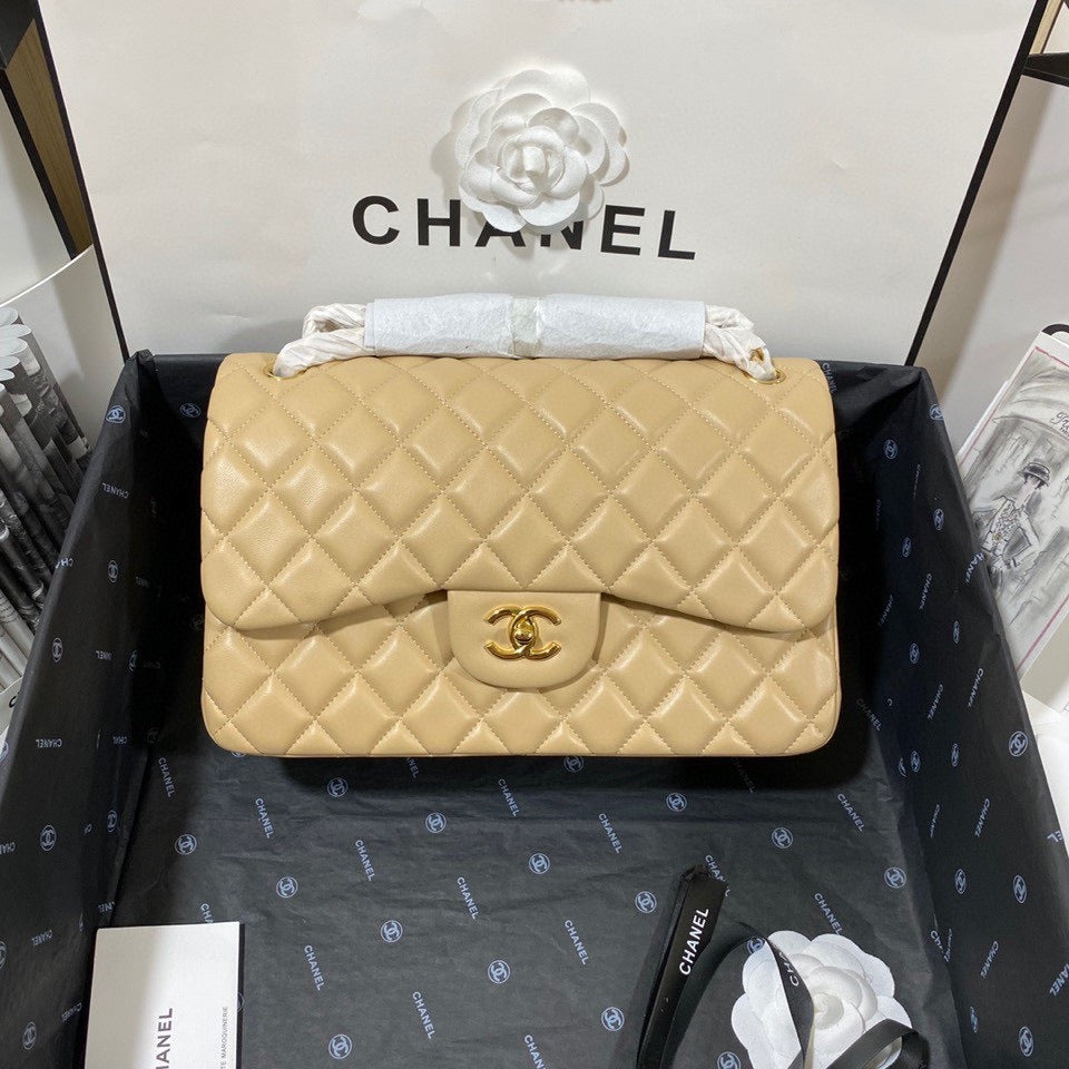 Chanel Classic Flap Jumbo In Light Yellow Lambskin