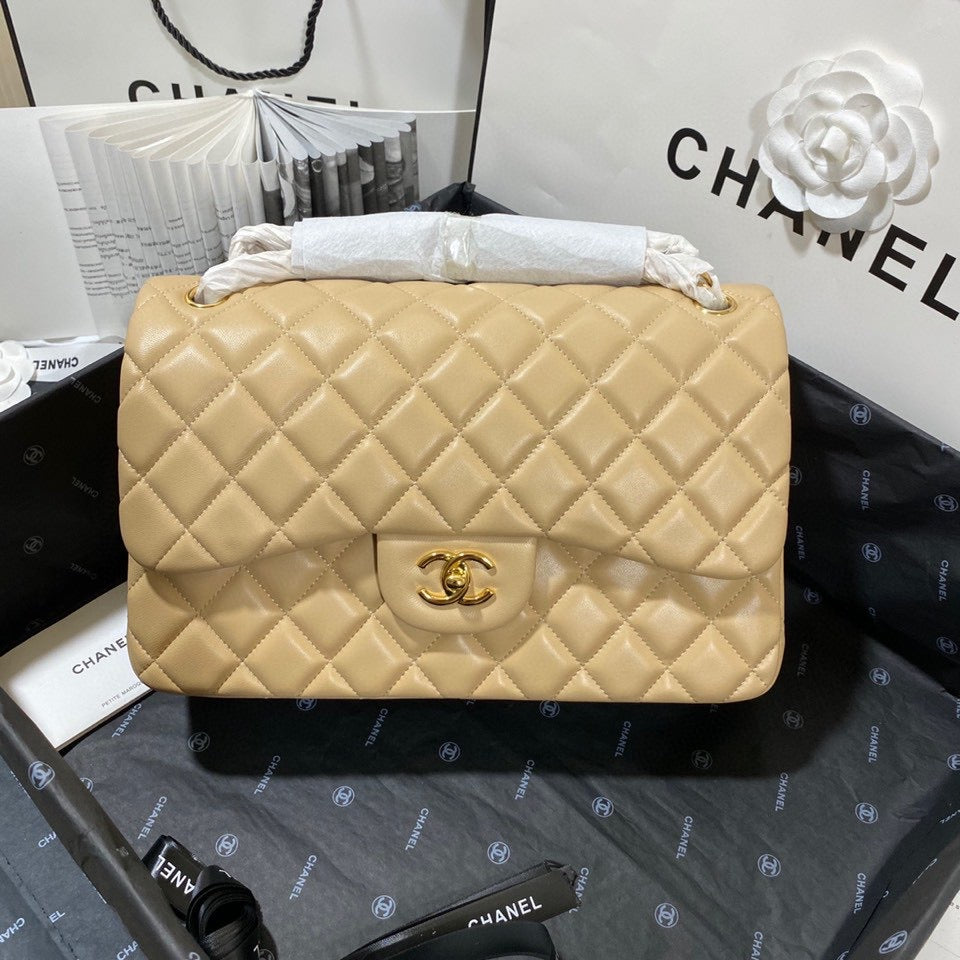 Chanel Classic Flap Jumbo In Light Yellow Lambskin