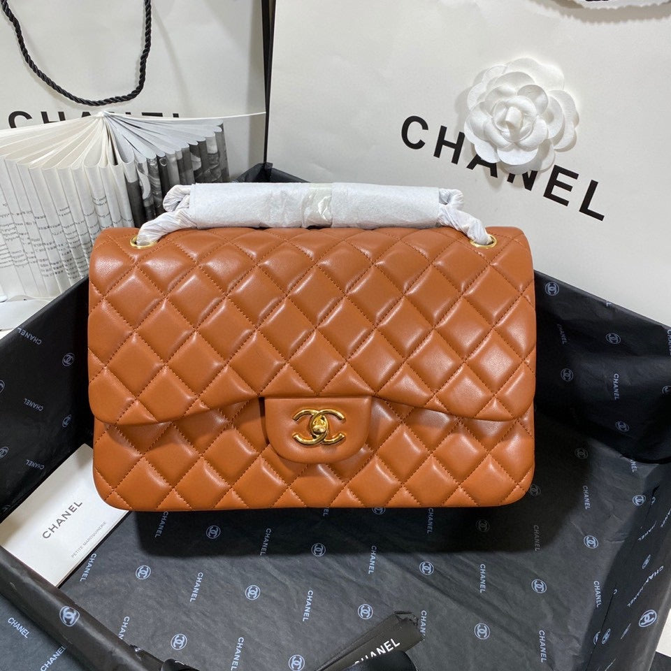 Chanel Classic Flap Jumbo In Brown Lambskin