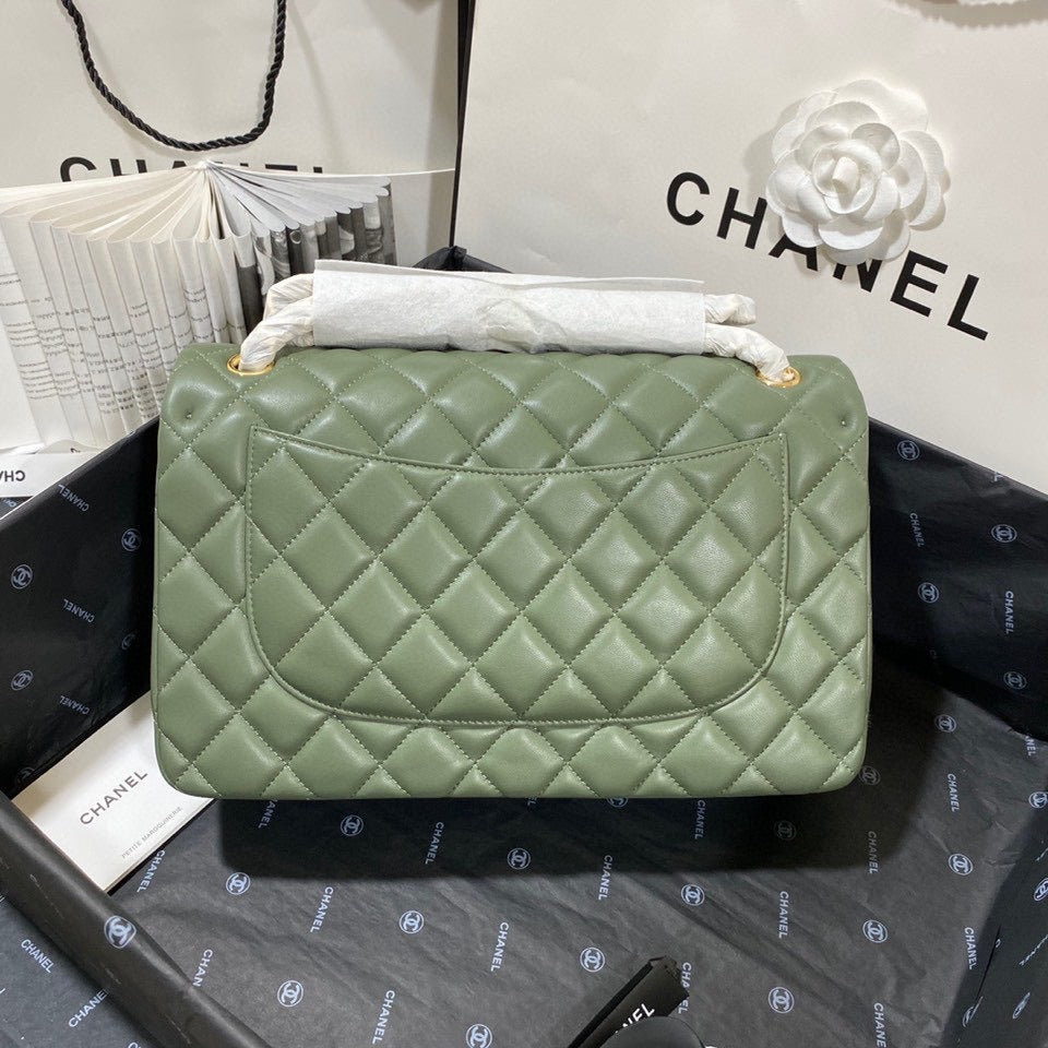 Chanel Classic Flap Jumbo In Green Lambskin