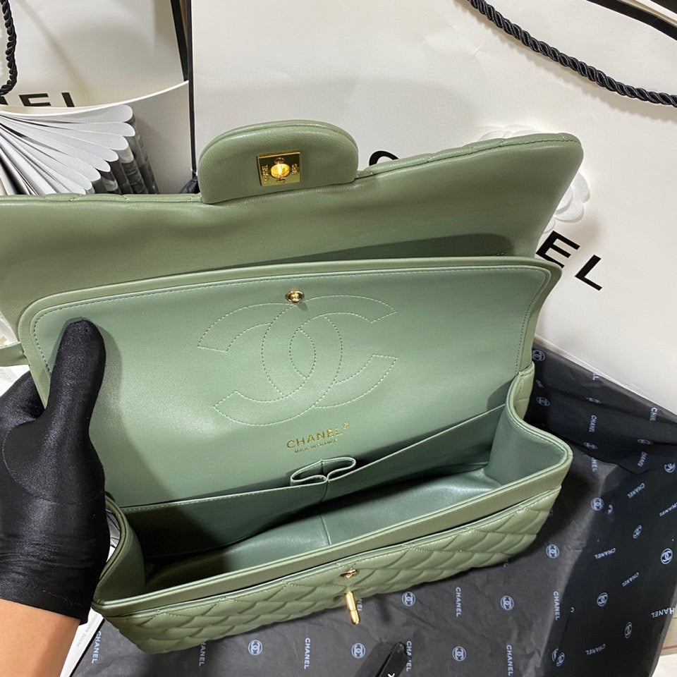 Chanel Classic Flap Jumbo In Green Lambskin