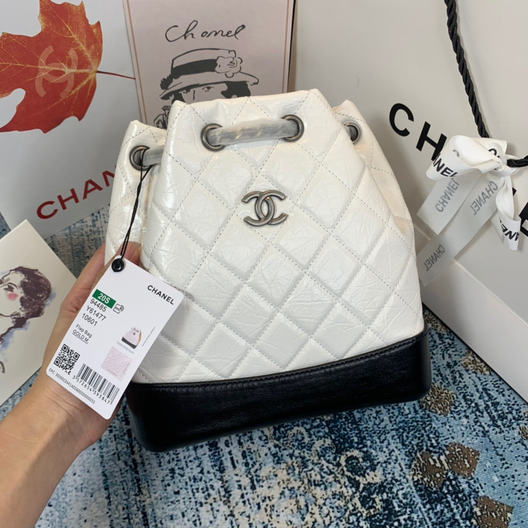 Chanel Backpack In White and Black Calfskin Leather