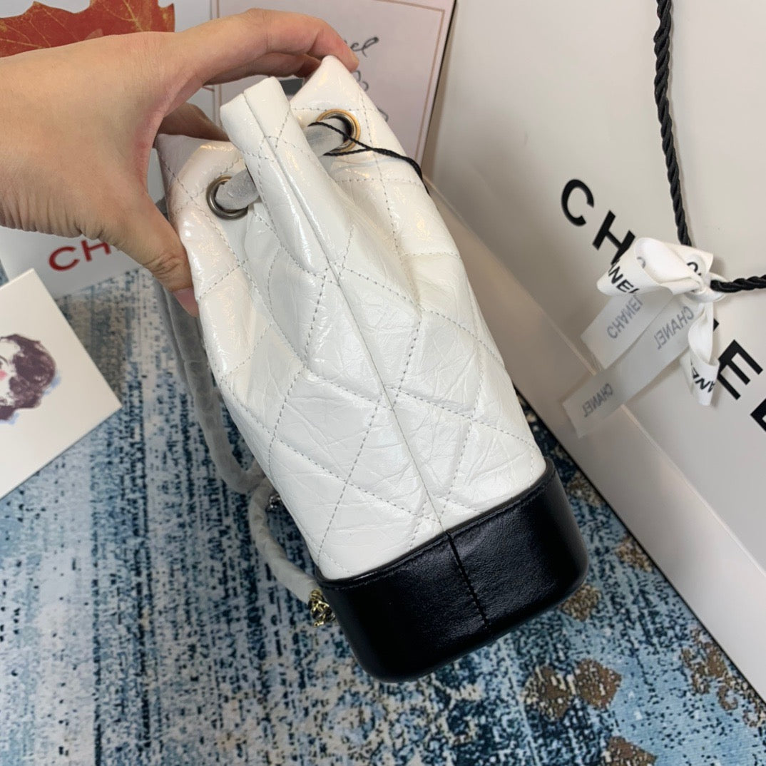 Chanel Backpack In White and Black Calfskin Leather