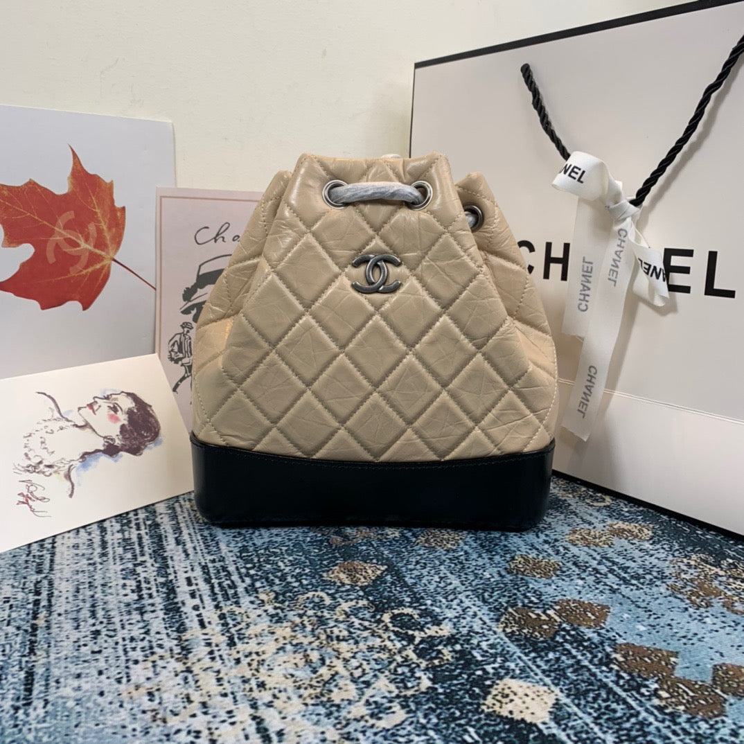 Chanel Backpack In Beige and Black Calfskin Leather