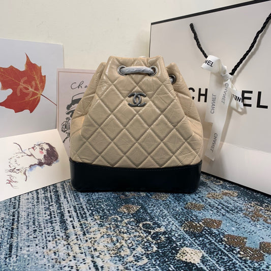 Chanel Backpack In Beige and Black Calfskin Leather