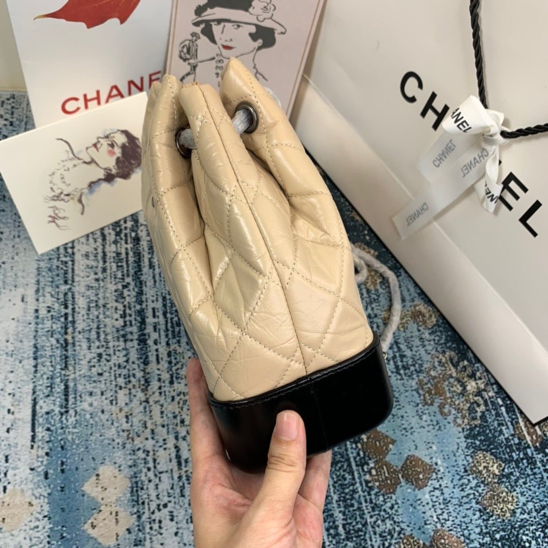 Chanel Backpack In Beige and Black Calfskin Leather