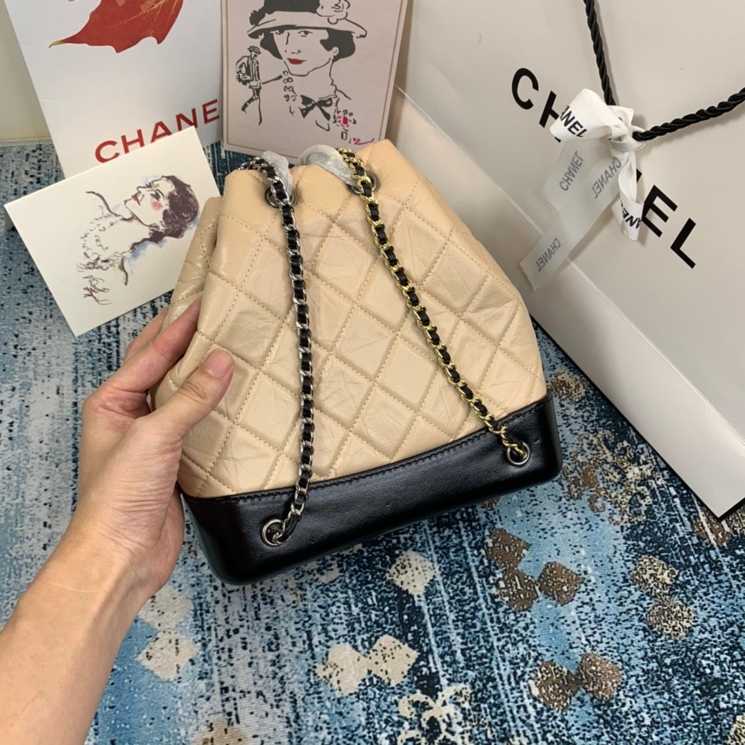 Chanel Backpack In Beige and Black Calfskin Leather