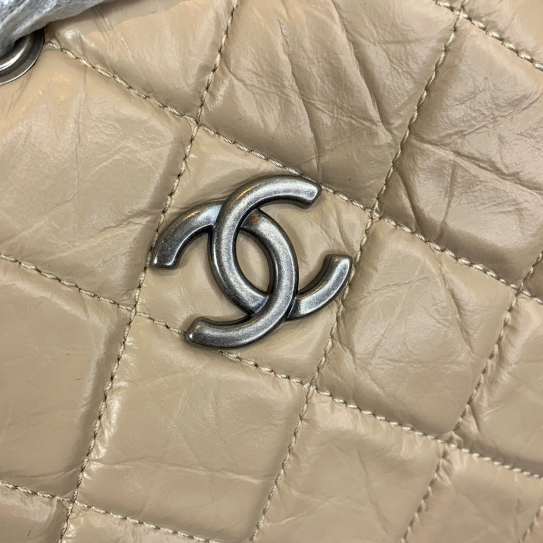 Chanel Backpack In Beige and Black Calfskin Leather