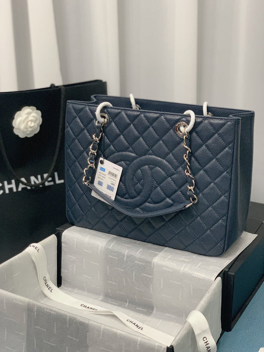 CHANEL Grand Shopping Tote In Dark Blue