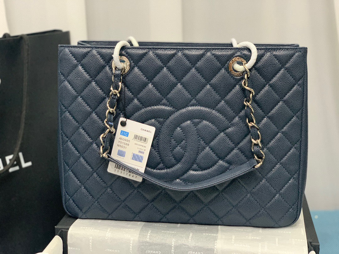 CHANEL Grand Shopping Tote In Dark Blue