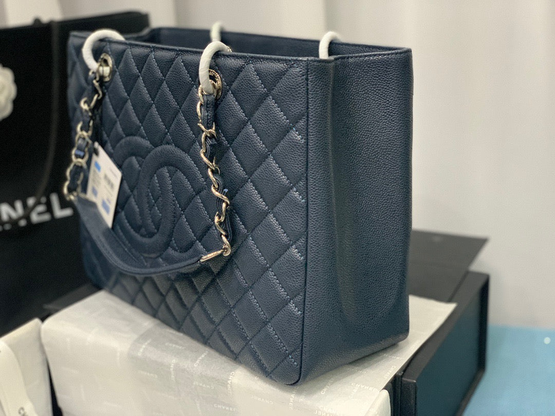 CHANEL Grand Shopping Tote In Dark Blue