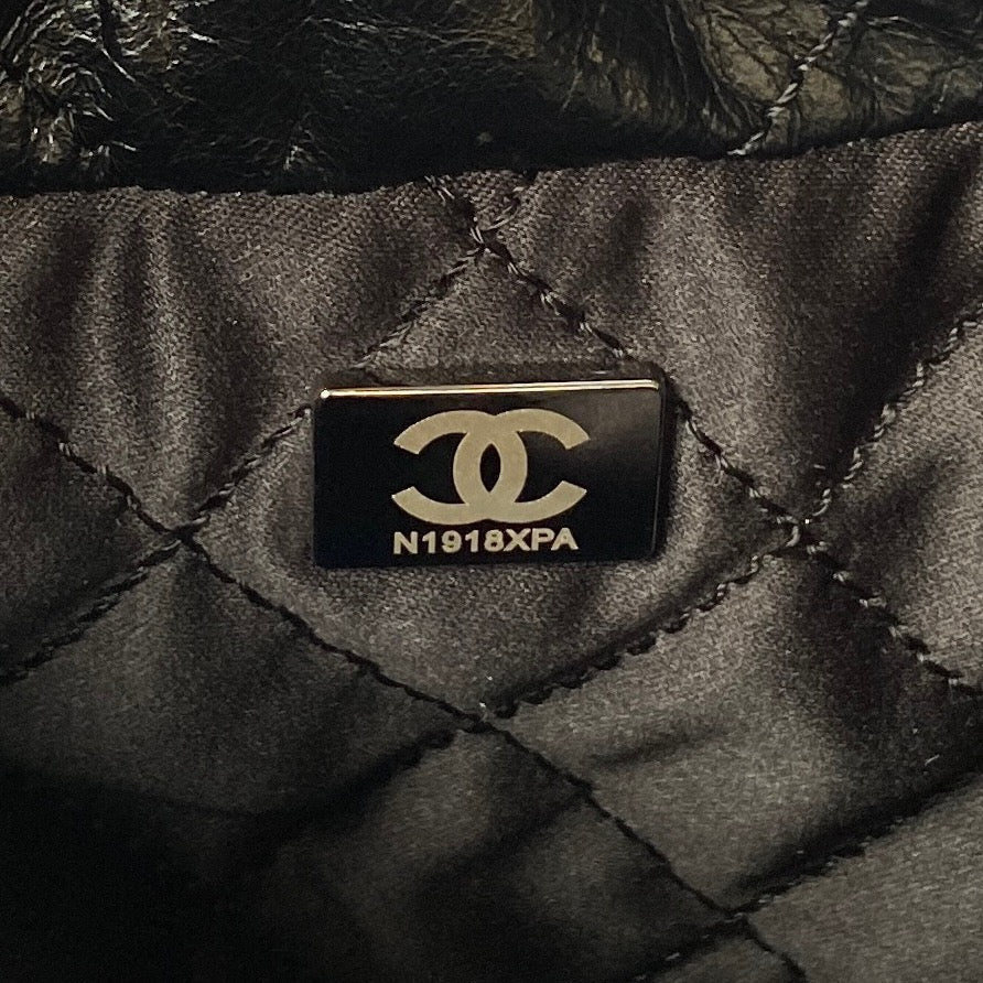 Chanel 22 Mini Silver Chain Bag In Black Shiny Leather