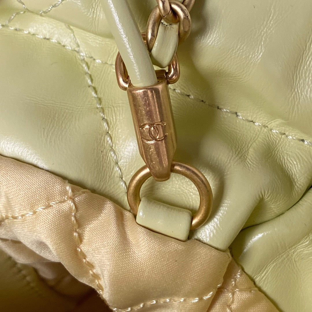 Chanel 22 Mini Pearl Bag In Yellow Shiny Leather