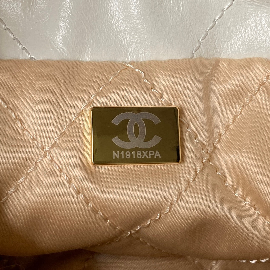 Chanel 22 Mini Pearl Bag In White Shiny Leather