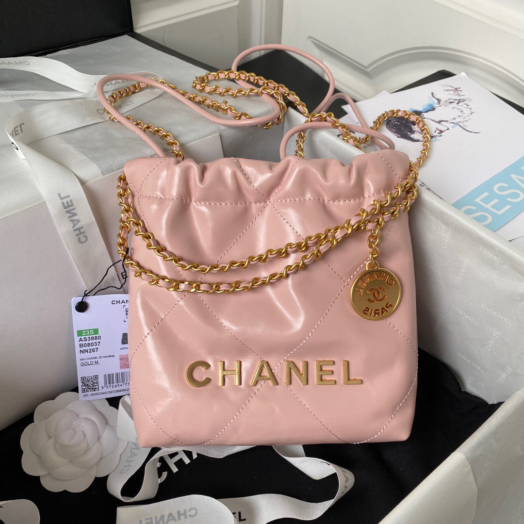 Chanel 22 Mini Bag In Light Pink Shiny Leather