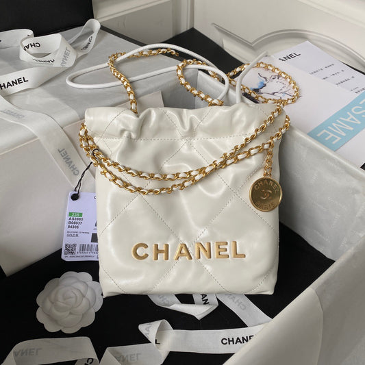 Chanel 22 Mini Bag In White Shiny Leather