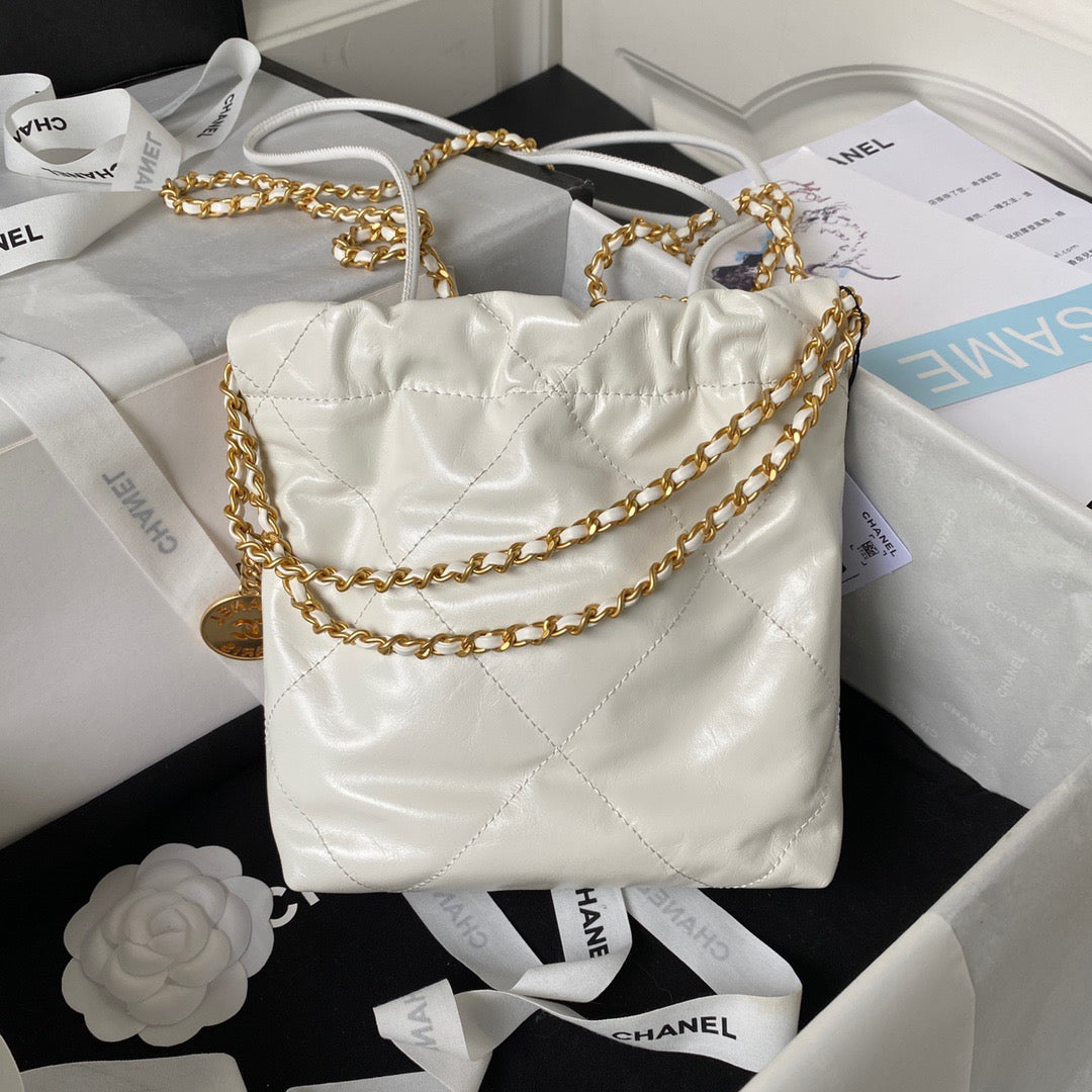 Chanel 22 Mini Bag In White Shiny Leather