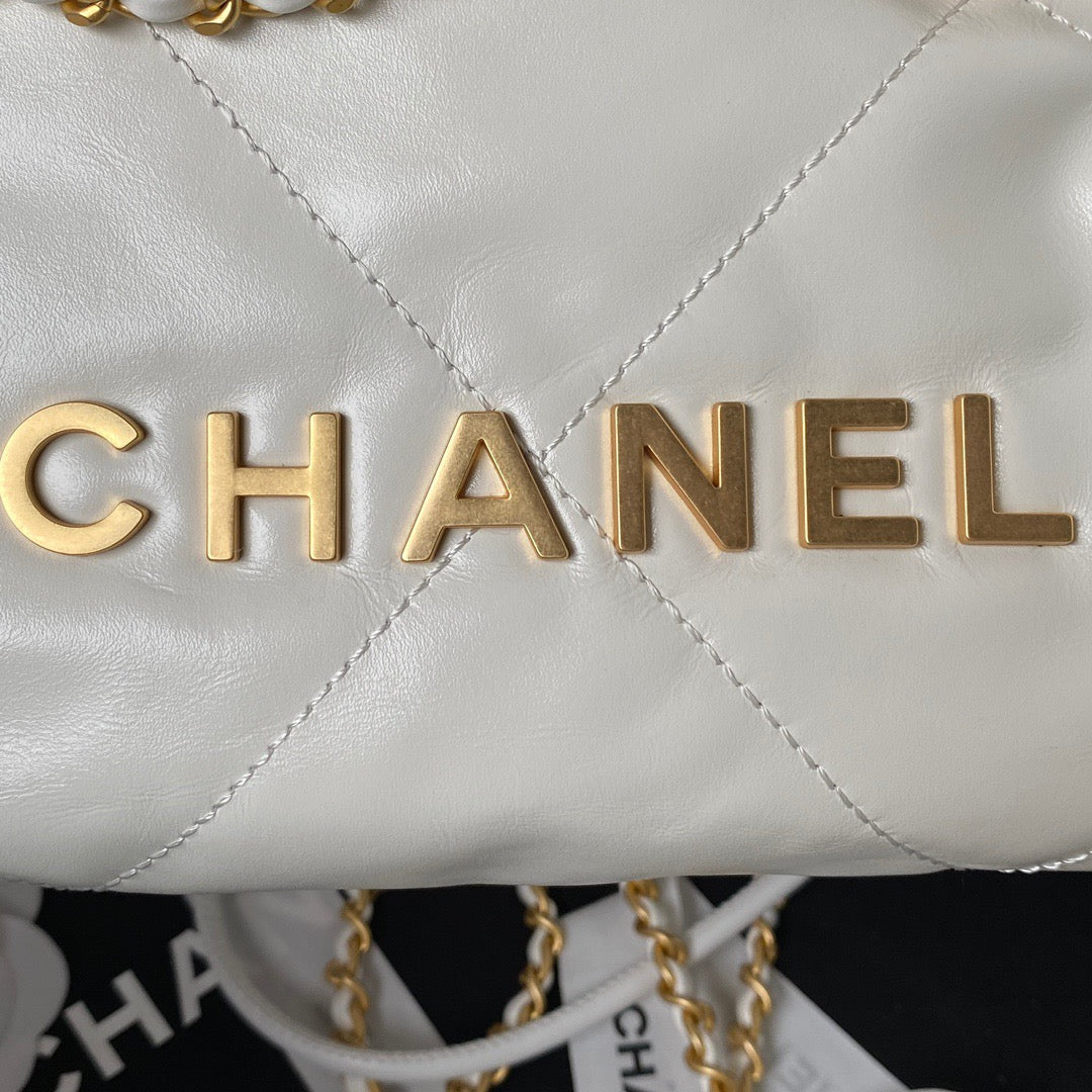 Chanel 22 Mini Bag In White Shiny Leather