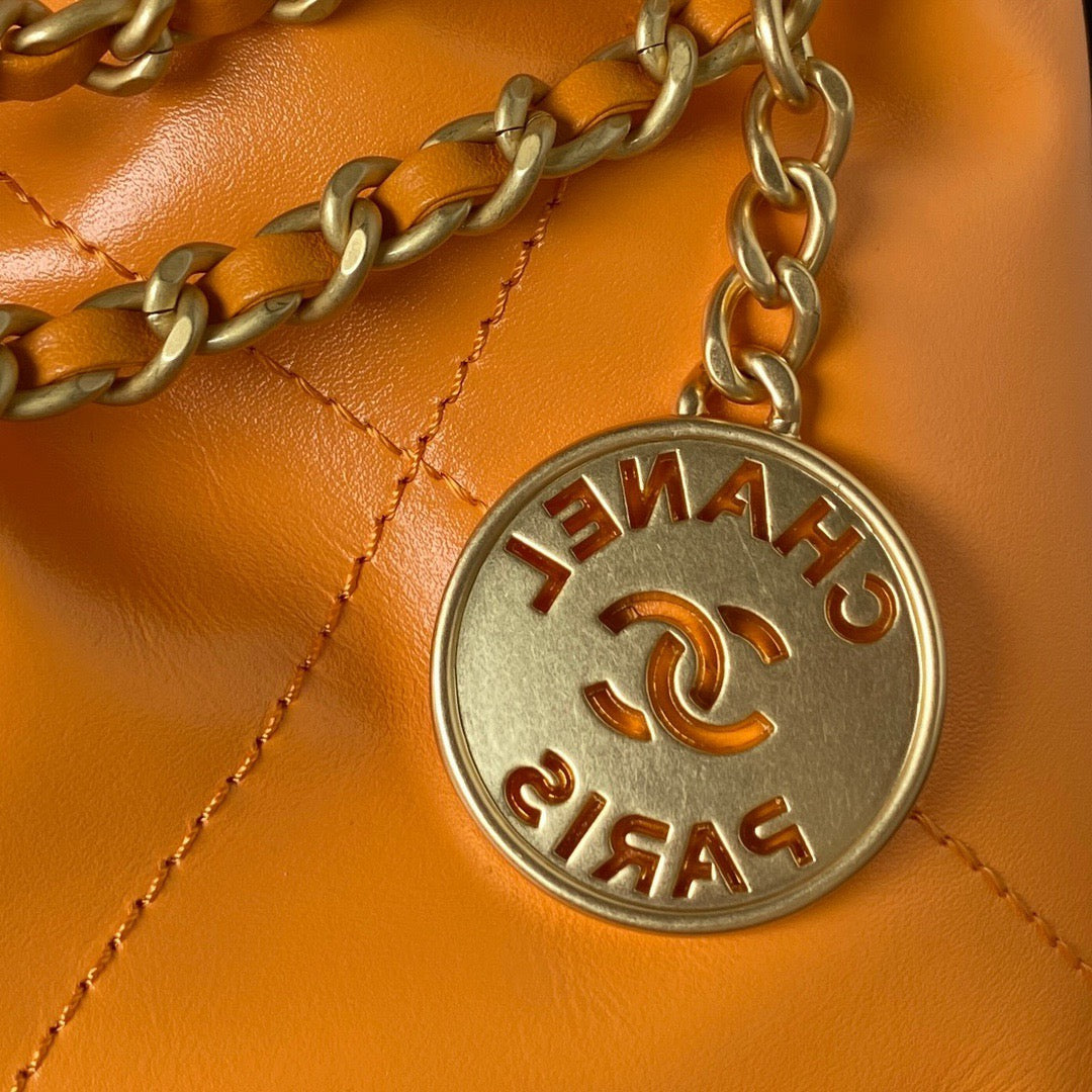 Chanel 22 Mini Bag In Orange Shiny Leather