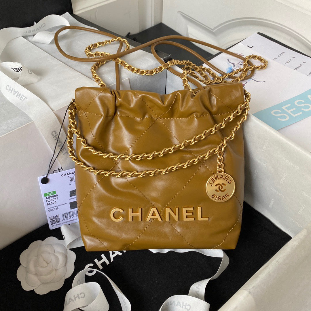 Chanel 22 Mini Bag In Brown Shiny Leather