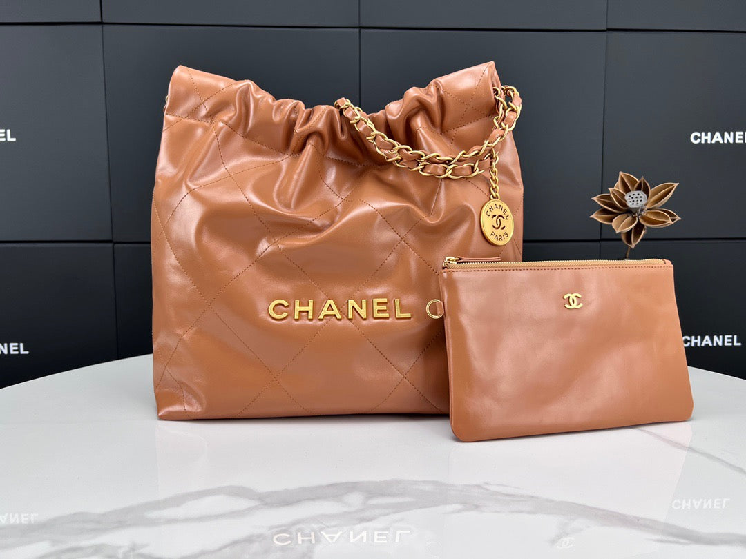 Chanel 22 Bag In Brown Calfskin Leather