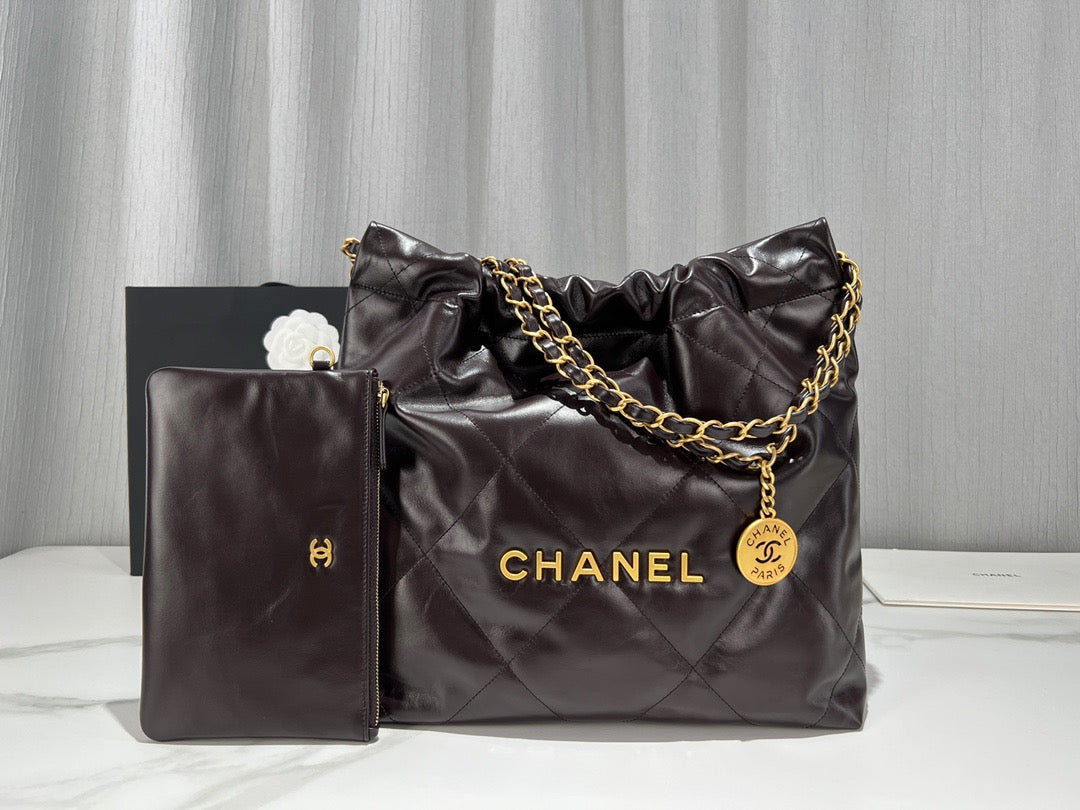 Chanel 22 Bag In Dark Brown Calfskin Leather