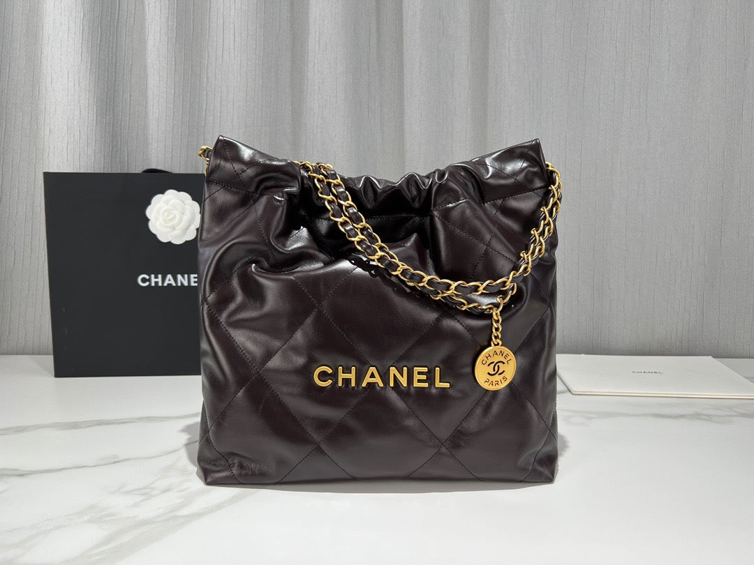 Chanel 22 Bag In Dark Brown Calfskin Leather