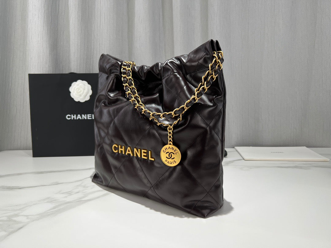 Chanel 22 Bag In Dark Brown Calfskin Leather