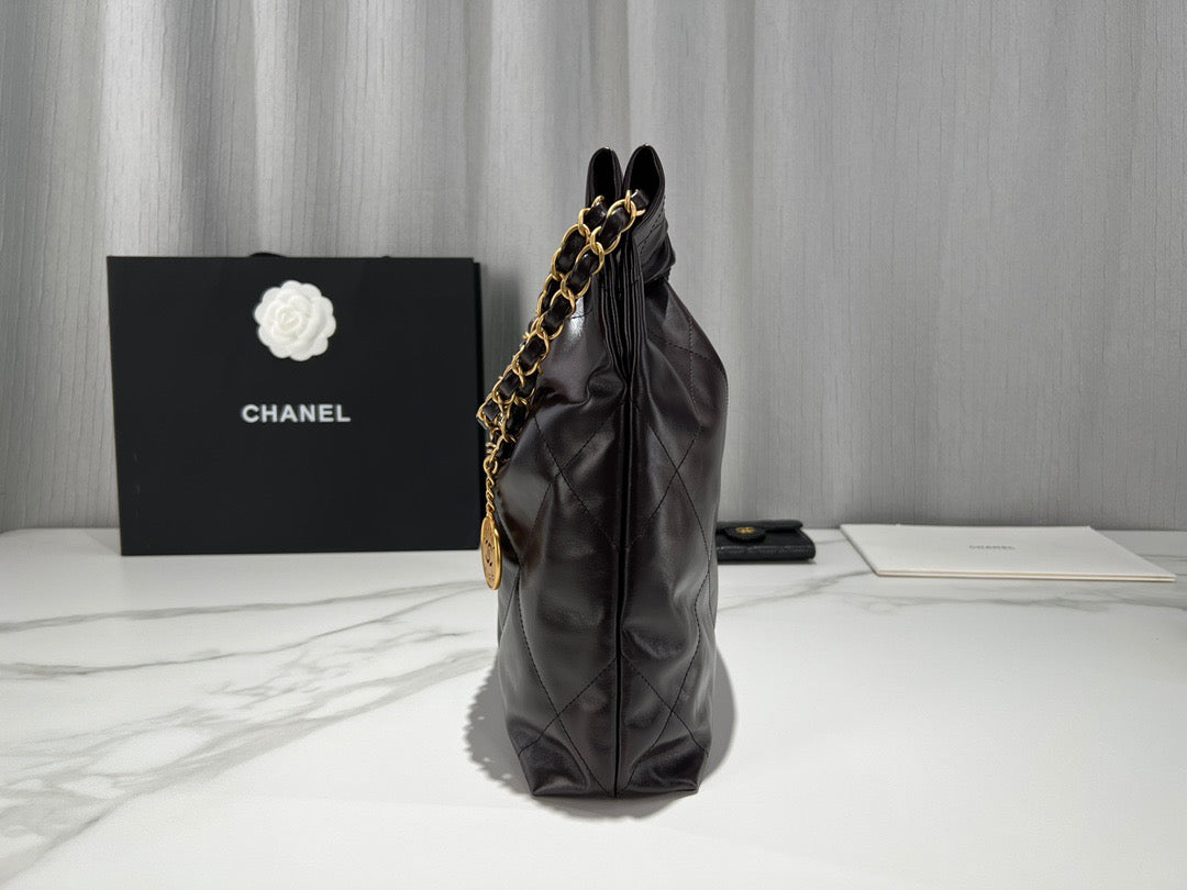 Chanel 22 Bag In Dark Brown Calfskin Leather