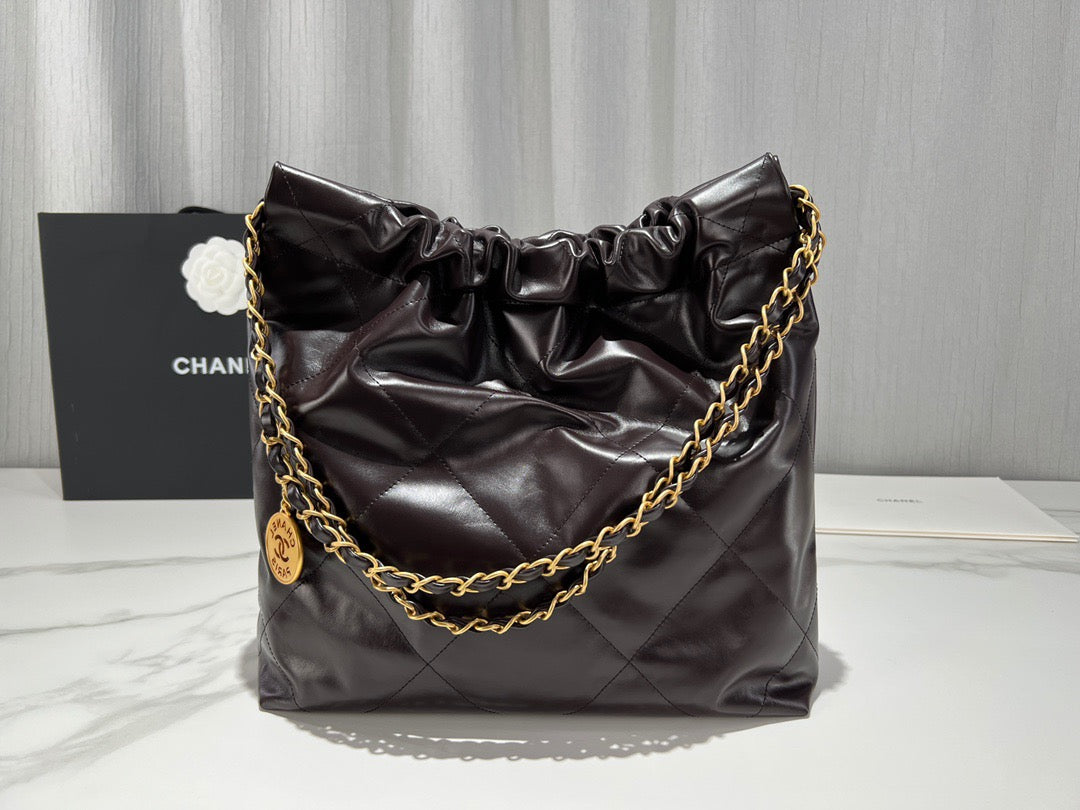 Chanel 22 Bag In Dark Brown Calfskin Leather