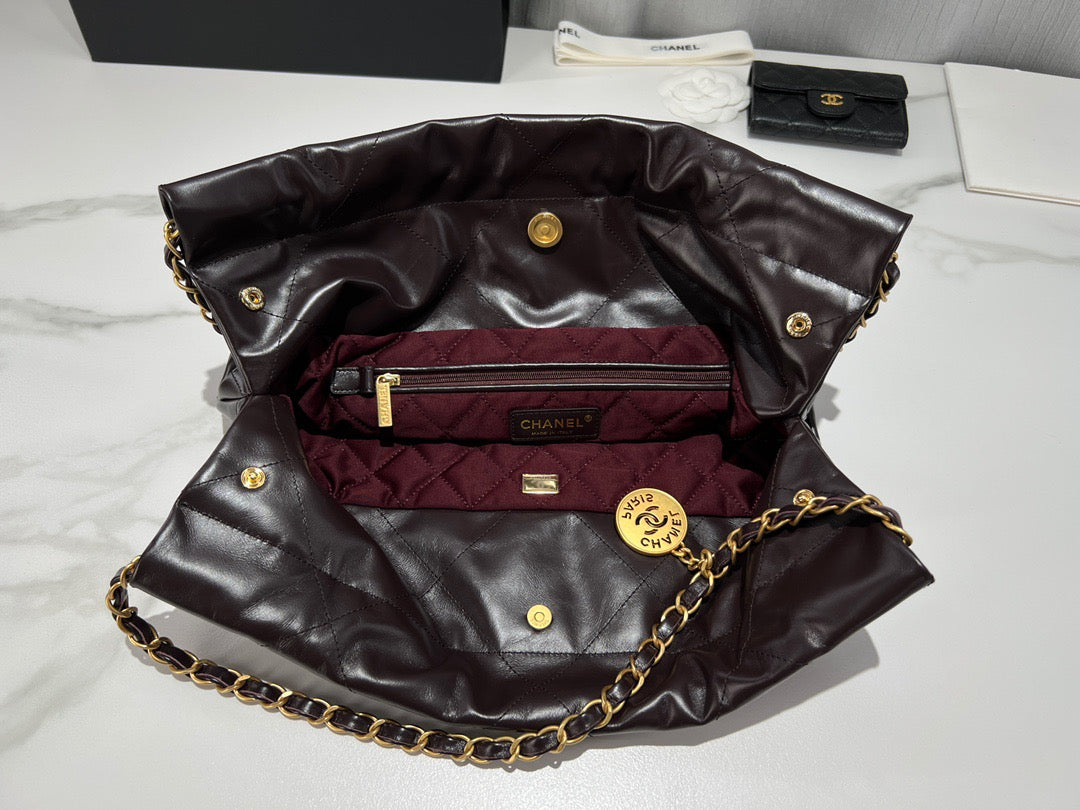 Chanel 22 Bag In Dark Brown Calfskin Leather