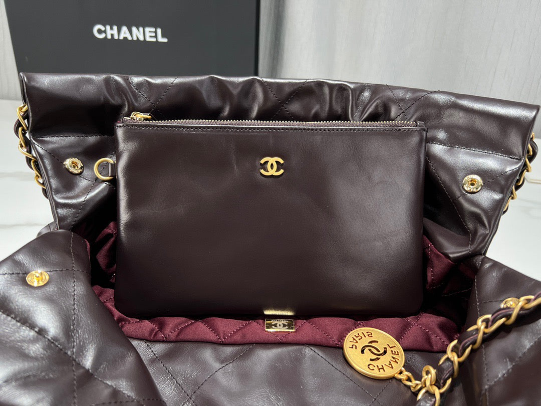 Chanel 22 Bag In Dark Brown Calfskin Leather