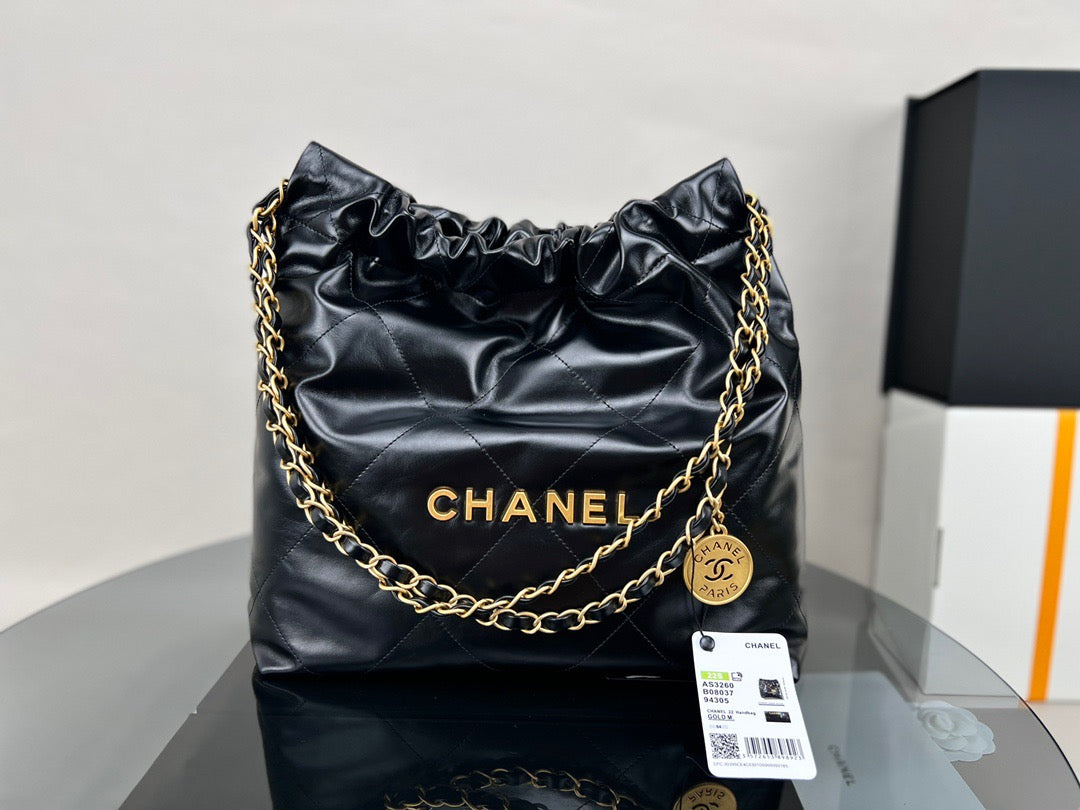 Chanel 22 Bag In Black Calfskin Leather